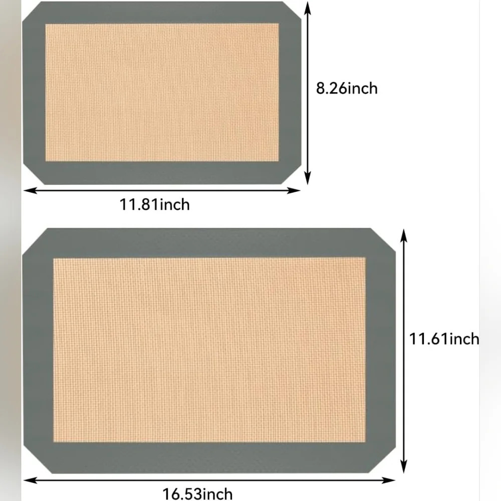 Set of 3 Rectangular Silicone Baking Mats in Beige with Gray Border